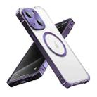 For iPhone 15 Irregular Alloy Frame Fosted Translucent MagSafe Phone Case(Purple) - 1