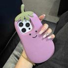 For iPhone 16 Pro Max Cartoon 3D Eggplant Silicone Phone Case(Purple) - 1