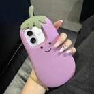 For iPhone 16 Cartoon 3D Eggplant Silicone Phone Case(Purple) - 1