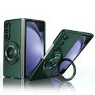 For Samsung Galaxy Z Fold5 360 Rotation Ring Holder MagSafe Shockproof PC Phone Case(Dark green) - 1