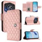 For Cubot A30 Rhombic Texture Flip Leather Phone Case with Lanyard(Coral Pink) - 1