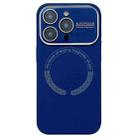 For iPhone 16 Pro Max Large Window Acrylic Glass Lens MagSafe Silicone Phone Case(Navy Blue) - 1