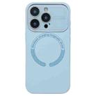 For iPhone 16 Pro Large Window Acrylic Glass Lens MagSafe Silicone Phone Case(Far Peak Blue) - 1