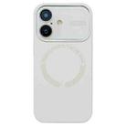 For iPhone 16 Plus Large Window Acrylic Glass Lens MagSafe Silicone Phone Case(Antique White) - 1