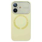 For iPhone 16 Plus Large Window Acrylic Glass Lens MagSafe Silicone Phone Case(Cream Yellow) - 1