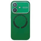 For iPhone 16 Plus Large Window Acrylic Glass Lens MagSafe Silicone Phone Case(Dark Green) - 1