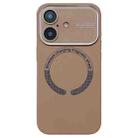 For iPhone 16 Plus Large Window Acrylic Glass Lens MagSafe Silicone Phone Case(Coffee) - 1