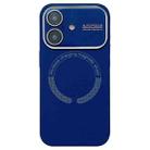 For iPhone 16 Plus Large Window Acrylic Glass Lens MagSafe Silicone Phone Case(Navy Blue) - 1