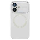 For iPhone 16 Large Window Acrylic Glass Lens MagSafe Silicone Phone Case(Antique White) - 1