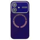 For iPhone 16 Large Window Acrylic Glass Lens MagSafe Silicone Phone Case(Dark Purple) - 1