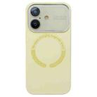 For iPhone 16 Large Window Acrylic Glass Lens MagSafe Silicone Phone Case(Cream Yellow) - 1