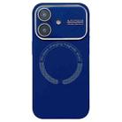 For iPhone 16 Large Window Acrylic Glass Lens MagSafe Silicone Phone Case(Navy Blue) - 1