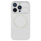 For iPhone 15 Pro Large Window Acrylic Glass Lens MagSafe Silicone Phone Case(Antique White) - 1