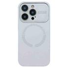 For iPhone 15 Pro Large Window Acrylic Glass Lens MagSafe Silicone Phone Case(White) - 1