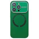 For iPhone 15 Pro Large Window Acrylic Glass Lens MagSafe Silicone Phone Case(Dark Green) - 1