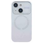 For iPhone 15 Plus Large Window Acrylic Glass Lens MagSafe Silicone Phone Case(White) - 1