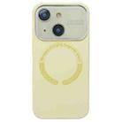 For iPhone 15 Plus Large Window Acrylic Glass Lens MagSafe Silicone Phone Case(Cream Yellow) - 1