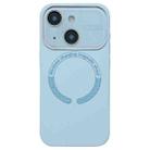 For iPhone 15 Plus Large Window Acrylic Glass Lens MagSafe Silicone Phone Case(Far Peak Blue) - 1