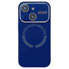 For iPhone 15 Plus Large Window Acrylic Glass Lens MagSafe Silicone Phone Case(Navy Blue) - 1