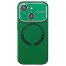 For iPhone 15 Large Window Acrylic Glass Lens MagSafe Silicone Phone Case(Dark Green) - 1