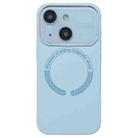 For iPhone 14 Large Window Acrylic Glass Lens MagSafe Silicone Phone Case(Far Peak Blue) - 1