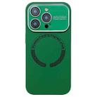 For iPhone 14 Pro Max Large Window Acrylic Glass Lens MagSafe Silicone Phone Case(Dark Green) - 1