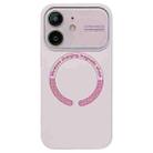 For iPhone 11 Large Window Acrylic Glass Lens MagSafe Silicone Phone Case(Ash Powder) - 1