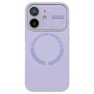 For iPhone 11 Large Window Acrylic Glass Lens MagSafe Silicone Phone Case(Lilac) - 1