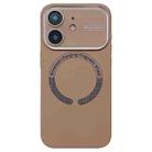 For iPhone 11 Large Window Acrylic Glass Lens MagSafe Silicone Phone Case(Coffee) - 1