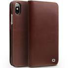 For iPhone X / XS QIALINO Crazy Horse Business Horizontal Flip Leather Case with Holder & Card Slots, Style:Without Buckle(Brown) - 1