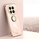For Redmi Note 14 Pro 5G XINLI Straight 6D Plating Gold Edge TPU Shockproof Case with Ring Holder(Pink) - 1