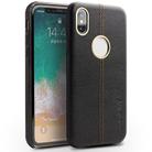 For iPhone X / XS QIALINO Deerskin Texture Cowhide Leather Protective Case(Black) - 1