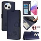 For Sharp Aquos Sense9 Cat Rat Embossed Pattern RFID Leather Phone Case with Lanyard(Blue) - 1