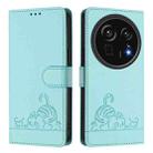 For Sharp Aquos R9 Pro Cat Rat Embossed Pattern RFID Leather Phone Case with Lanyard(Mint Green) - 2