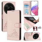 For Sharp Aquos R9 Pro Cat Rat Embossed Pattern RFID Leather Phone Case with Lanyard(Pink) - 1