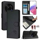 For Sharp Aquos R9 Pro Cat Rat Embossed Pattern RFID Leather Phone Case with Lanyard(Black) - 1