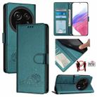 For Sharp Aquos R9 Pro Cat Rat Embossed Pattern RFID Leather Phone Case with Lanyard(Peacock Green) - 1