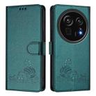 For Sharp Aquos R9 Pro Cat Rat Embossed Pattern RFID Leather Phone Case with Lanyard(Peacock Green) - 2