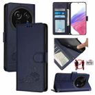 For Sharp Aquos R9 Pro Cat Rat Embossed Pattern RFID Leather Phone Case with Lanyard(Blue) - 1