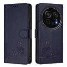 For Sharp Aquos R9 Pro Cat Rat Embossed Pattern RFID Leather Phone Case with Lanyard(Blue) - 2