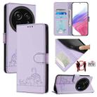 For Sharp Aquos R9 Pro Cat Rat Embossed Pattern RFID Leather Phone Case with Lanyard(Purple) - 1