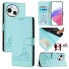 For Sharp Aquos Sense9 Plus Cat Rat Embossed Pattern RFID Leather Phone Case with Lanyard(Mint Green) - 1