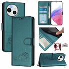 For Sharp Aquos Sense9 Plus Cat Rat Embossed Pattern RFID Leather Phone Case with Lanyard(Peacock Green) - 1