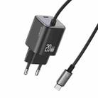 USAMS CC261 20W GaN Mini Type-C / USB-C Dual Port Fast Charger with Cable, EU Plug(Black) - 1