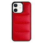 For iPhone 12 Carbon Fiber Texture Down Jacket Phone Case(Red) - 1