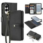For Samsung Galaxy S25 Edge 5G DUX DUCIS Lawa Series 2 in 1 Wallet Zipper Detachable MagSafe Phone Case with Lanyard(Black) - 1