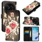 For Sharp Aquos R9 Pro SH-54E Colored Drawing Pattern Plain Weave Leather Phone Case(Roses On Black) - 1