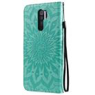 For Xiaomi Redmi 9 Sun Embossing Pattern Horizontal Flip Leather Case with Card Slot & Holder & Wallet & Lanyard(Green) - 3