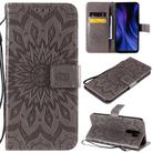 For Xiaomi Redmi 9 Sun Embossing Pattern Horizontal Flip Leather Case with Card Slot & Holder & Wallet & Lanyard(Grey) - 1