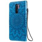 For Xiaomi Redmi 9 Sun Embossing Pattern Horizontal Flip Leather Case with Card Slot & Holder & Wallet & Lanyard(Blue) - 3